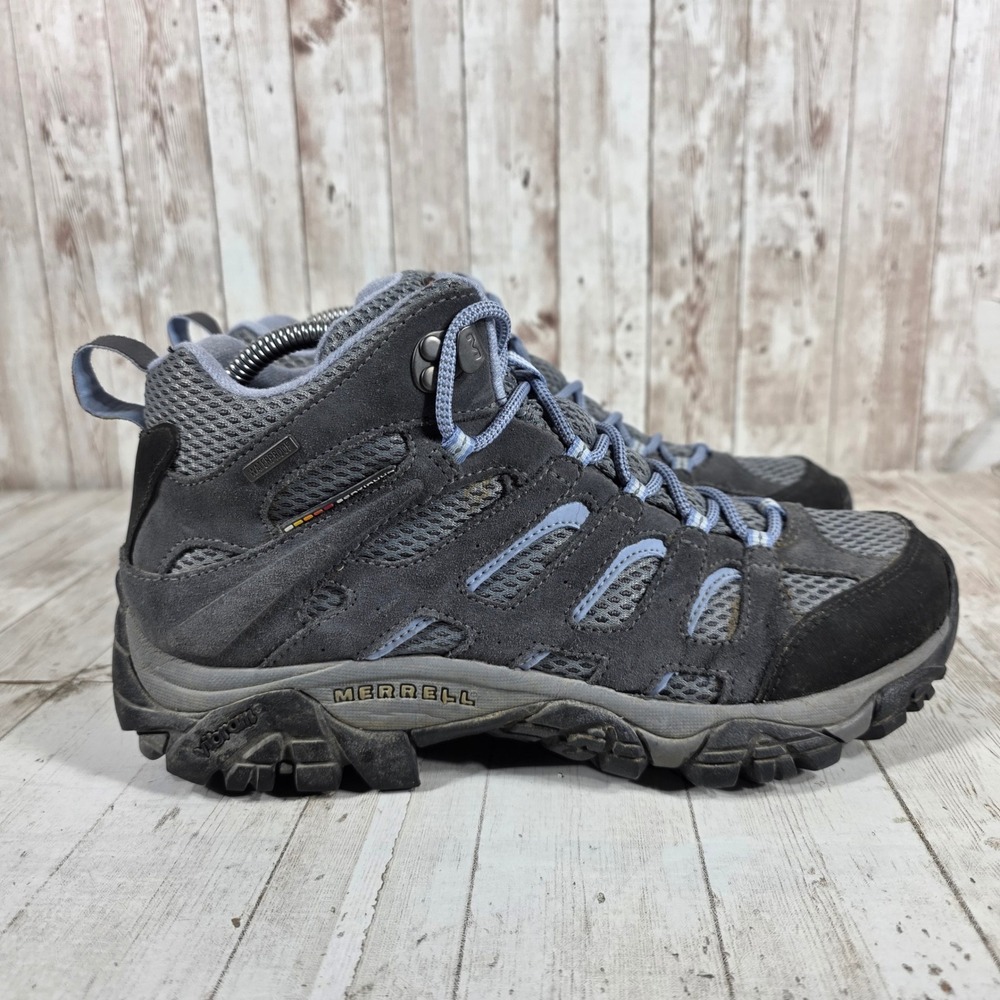 Merrell Moab Mid Waterproof Hiking Boots Womens 9 Grey Periwinkle J88792 Vibram
